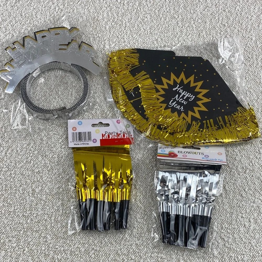 New Year's Party Supplies Set with Gold and Silver Accents